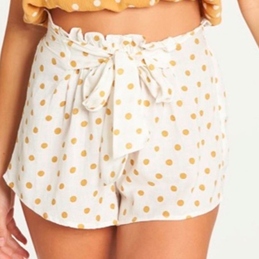 Billabong Cream High Waisted Flowy Beach Shorts S Gold Polka Dots